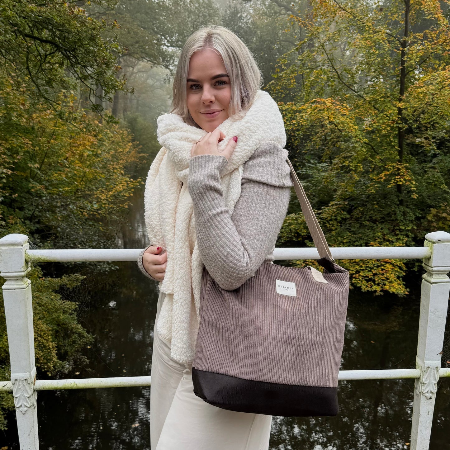 Shopper met rits Rib BROWN