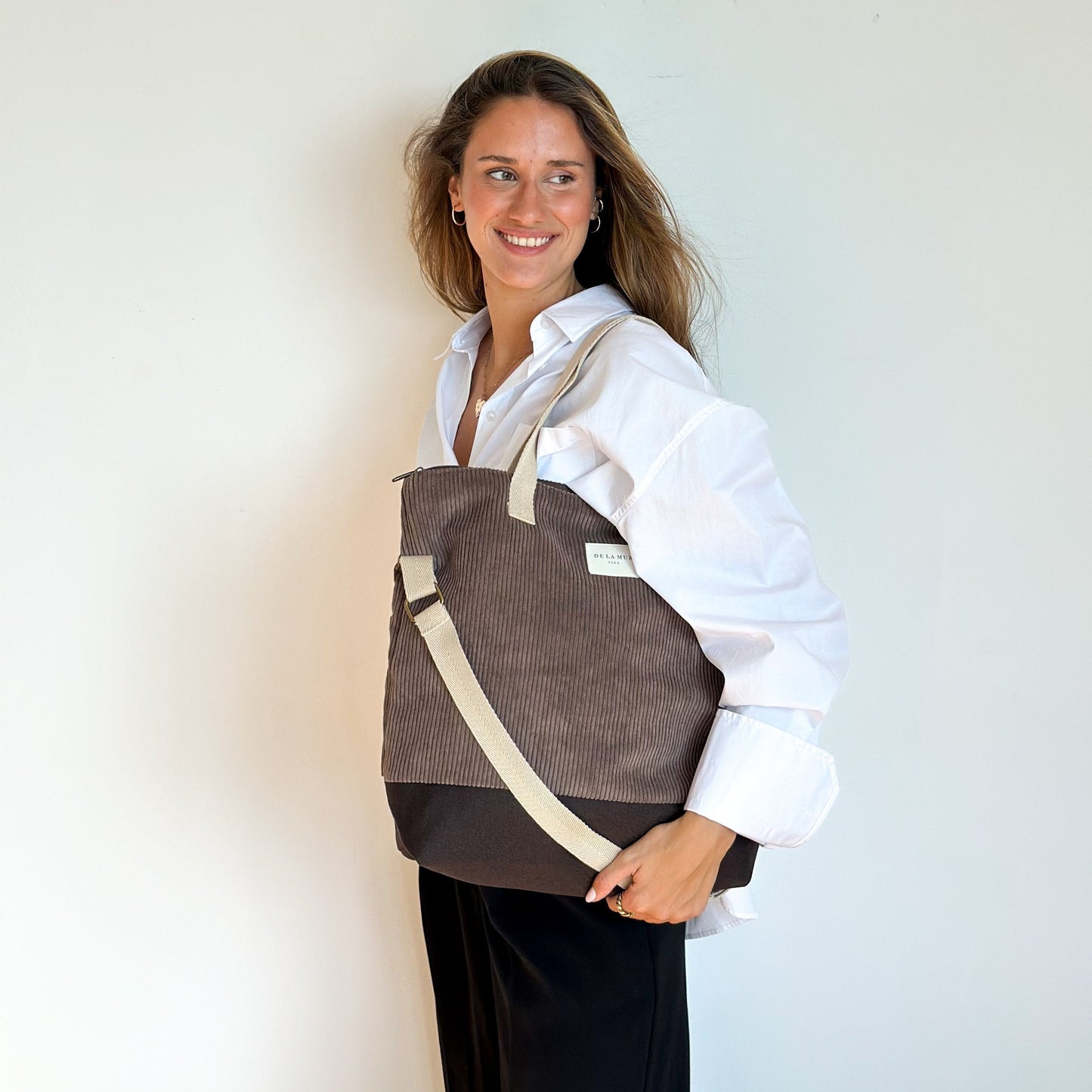 Shopper met rits Rib BROWN