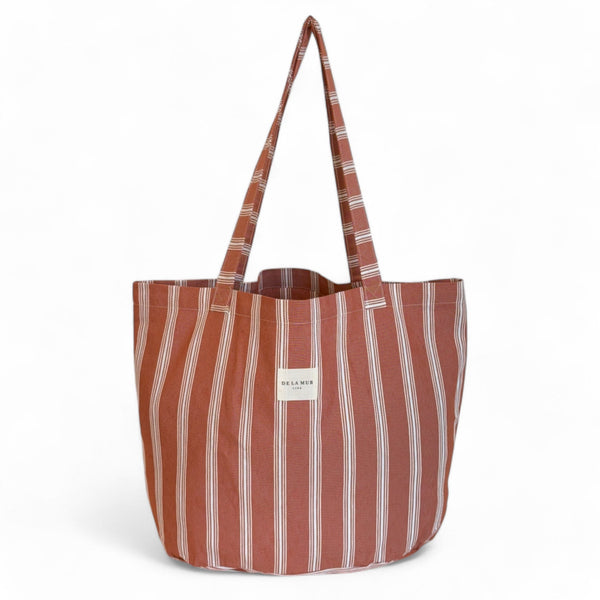 Grote Shopper De La Mur Line MINEO terra tegelkleur gestreepte print 