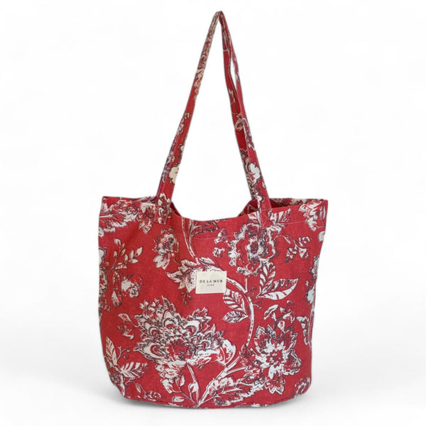 Grote Shopper De La Mur Line USHA rood witte bloemenprint 